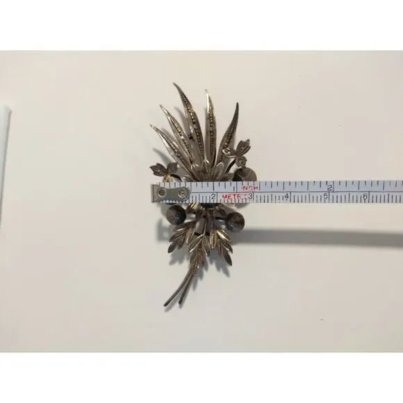 Victorian Antique Austrian Branch Brooch Ring Set Rose Cut Diamond Silver Leaf - Picture 14 of 16